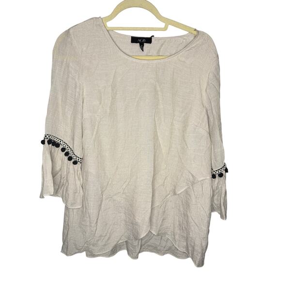 AGB Peasant Top with Pom Pom Detail Women's Size M - Picture 1 of 4